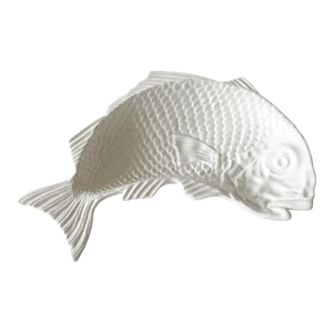 C.1980's Tiffany & Co. Blanc De Chin Chinoiserie Porcelain White Majolica Fish=Shaped, Coved Serving Dish. Candy or Nut Bowl