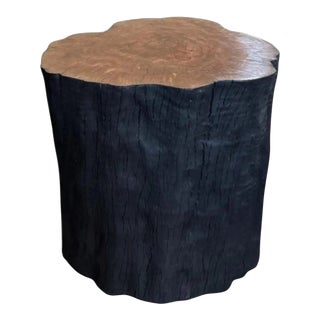Natural Solid Lychee Wood Side Table Charred & Natural Finish, Modern Organic For Sale