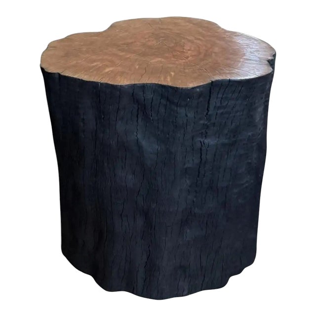 Natural Solid Lychee Wood Side Table Charred & Natural Finish, Modern Organic For Sale