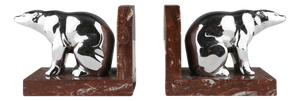 Art Deco Marble and Metal Bear Bookends, France, 1930s, Set of 2