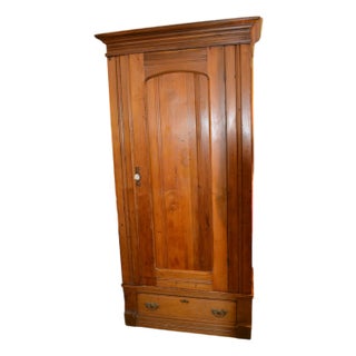 Antique Wooden Single Door Armoire Wardrobe W/ Base Drawer - Coat Closet For Sale
