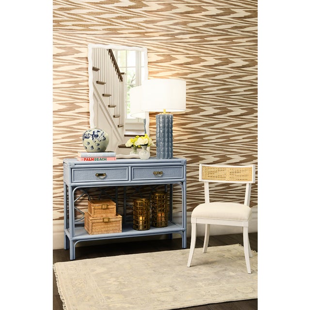 2020s Matthew Izzo Home Cece Light Blue Glaze Scalloped Ceramic Table Lamp With Ceramic Finial and Shade For Sale - Image 5 of 7