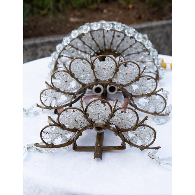 Large French Wall Sconces in Brass and Crystal, 1940s, Set of 2 For Sale - Image 13 of 14