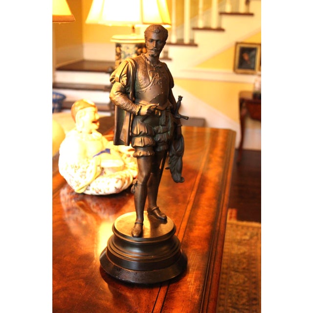 Antique Large Spelter Sculpture of Renaissance Nobleman, French 19th Century For Sale - Image 14 of 15