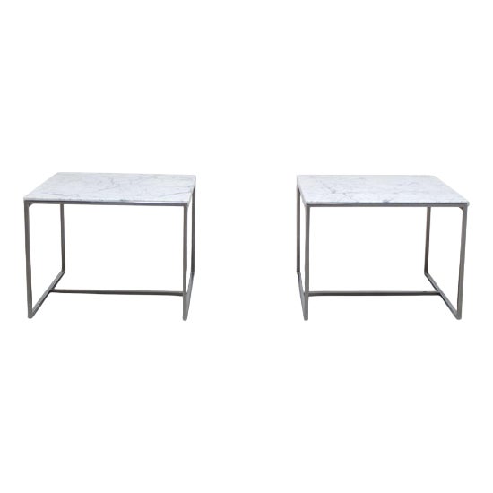 Carrara Marble and Chrome Coffee Tables, 1970s, Set of 2 For Sale