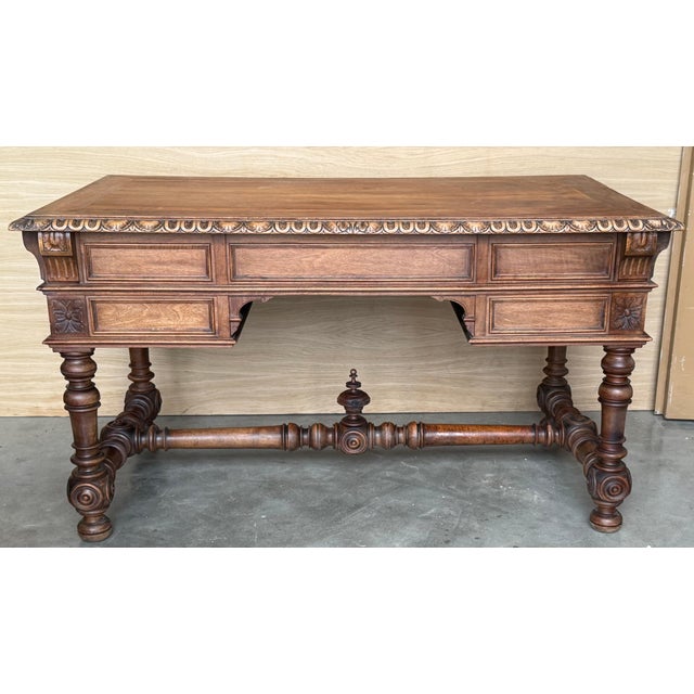 19th Century Spanish Two Faces Baroque Style Oak Library Table or Desk For Sale - Image 13 of 18