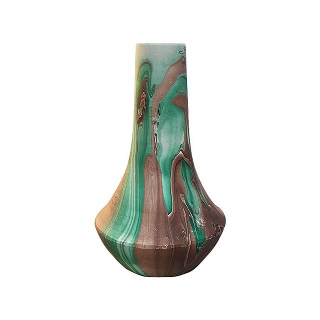 Mid 20th Century Green Swirl Ceramic Touring Pottery Folk Art Vase For Sale - Image 5 of 5