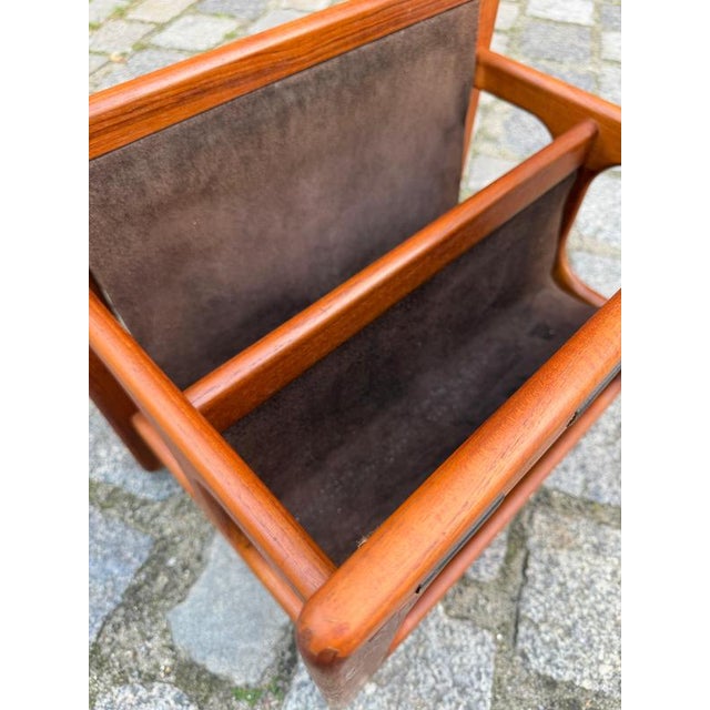 Teak and Genuine Leather Newspaper Rack with Two Compartments by Aksel Kjersgaard for Salin Møbler For Sale - Image 6 of 11