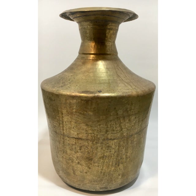 Brass Large Solid Brass Antique Middle Eastern Artifact Vase For Sale - Image 8 of 8