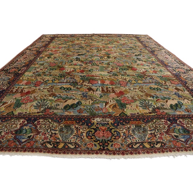 Modern Antique Persian Tabriz Village Pictorial Rug - 11'02 X 14'07 For Sale - Image 3 of 9