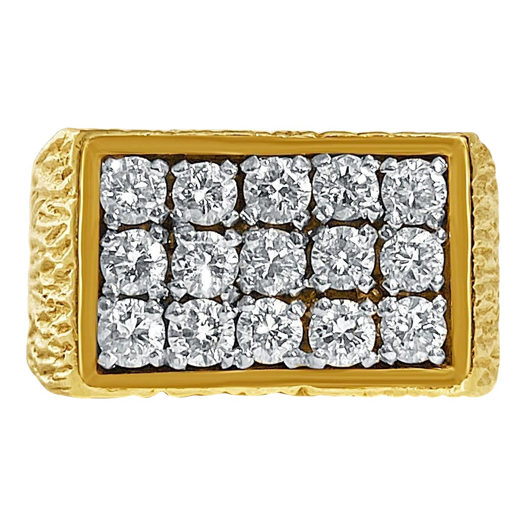 18K Vintage Diamond Cluster and Gold Mens 15 Stone Pinky Ring 