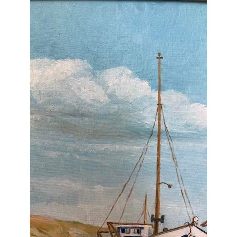 Paint 1977 Framed Fishing Harbor Oil Painting, Signed E. LaCasse For Sale - Image 7 of 16