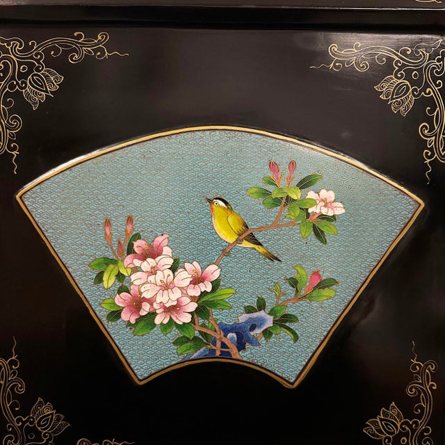 Wood Early 20th Century Chinese Folding Screen/Room Divider With Cloisonne Panels For Sale - Image 7 of 18