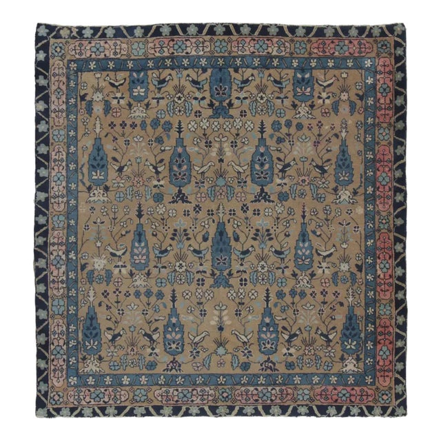 Antique Chinese Ningxia Square Rug Pair With Flora & Fauna Play - Rug & Kilim For Sale