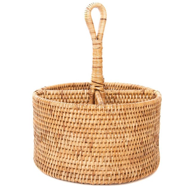 Artifacts Rattan Round 4 section Caddy/Cutlery Holder in Honey Brown For Sale - Image 9 of 9
