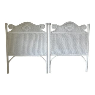 Pair Vintage C1980s Ornate White Wicker Twin Size Headboards For Sale