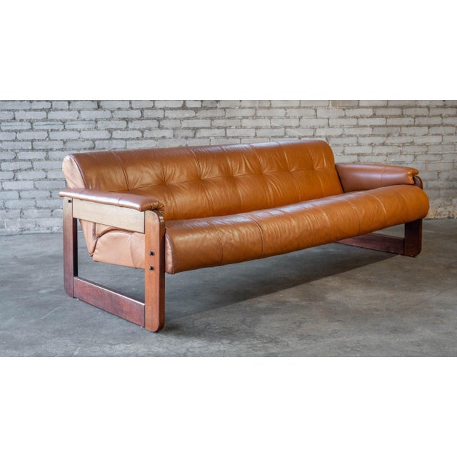 Mid-Century Modern 1970s Percival Lafer Mp-185 Cognac Leather Sofa For Sale - Image 3 of 18