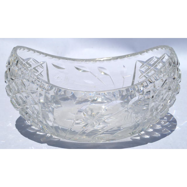 Boho Chic Victorian Boat-Shaped Brilliant Cut Glass Bowl Intricate Diamond Pattern For Sale - Image 9 of 13