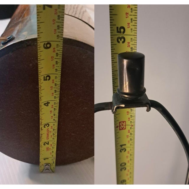 Wood Vintage Mid-Century Modern Oak and Brass Cylinder Table Lamp For Sale - Image 7 of 13