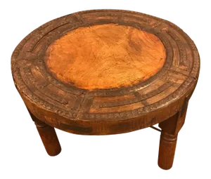Antique Indonesian Wood and Iron Side Table Converted From a Wagon Wheel