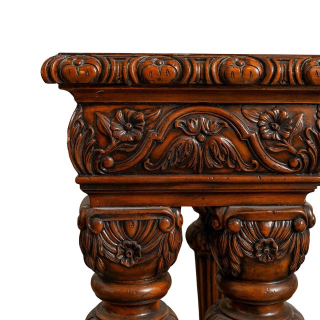 Early 20th Century French Carved Walnut 3 Drawer Console Server Table For Sale - Image 4 of 10