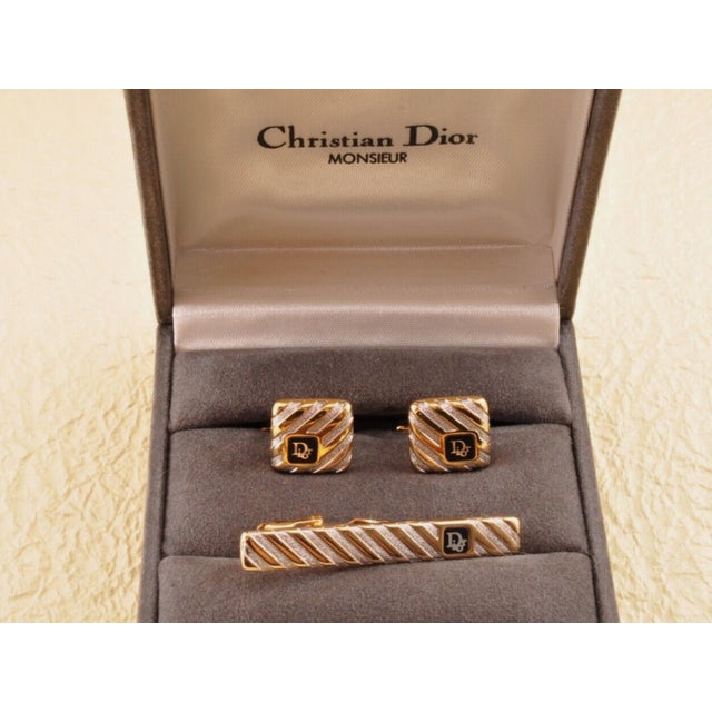 Vintage Christian Dior Gold Plate & Onyx Cufflinks Circa 1990 In Original Case For Sale - Image 10 of 18