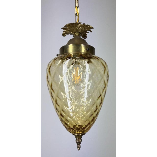 Pendant Lamp in Brass and Yellow Glass For Sale - Image 3 of 11