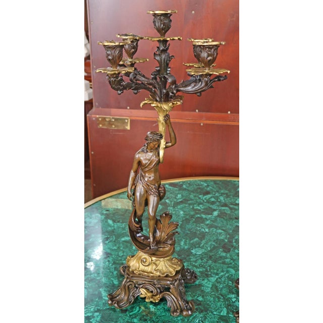 Pair of 19th Century French Napoleon III Bronze Figural Candelabras For Sale - Image 11 of 18