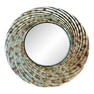 Vintage 1970s Hollywood Regency Round Molten Glass Wall Mirror - Model 49-02393-44 For Sale