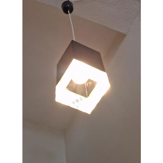 1970s Vintage Ceiling Lamp with Square Black Opaque Plastic Shade with Transparent Patterned Acrylic , 1970s For Sale - Image 5 of 7