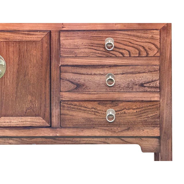 47" Brown Wood Grain Pattern Drawers Console Side Altar Table For Sale - Image 13 of 14