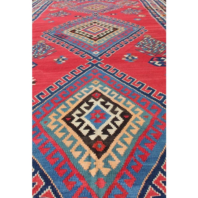 Antique Qashqai Kilim Gallery Rug With Geometric Diamond Design For Sale In Atlanta - Image 6 of 13