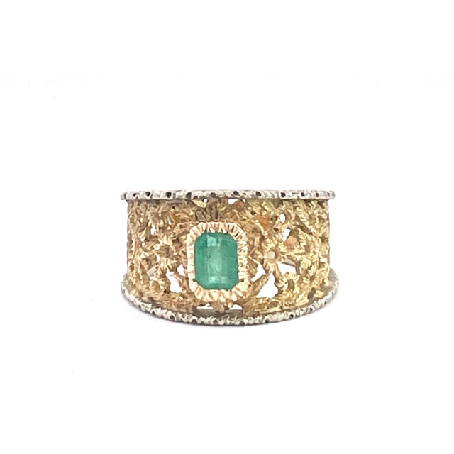 18k Renaissance Inspired Ring W/Emerald Center, Size 7.25 For Sale - Image 9 of 11