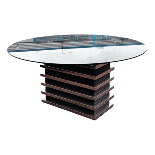 Mid-Century Modern Circular Dining Table with Smoked Glass on Chrome Base, 1970s For Sale