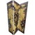 Striking vintage three-panel folding screen featuring an ornate Italianate-inspired floral design in warm yellow, cream,...