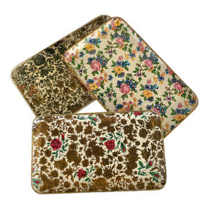 Vintage Japanese Alcohol Proof Floral Chintz Patterns Snack Trays-Group of 3