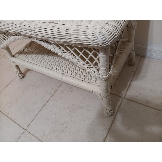 Shabby Chic Vintage Shabby Chic White Wicker Coffee Table For Sale - Image 3 of 7