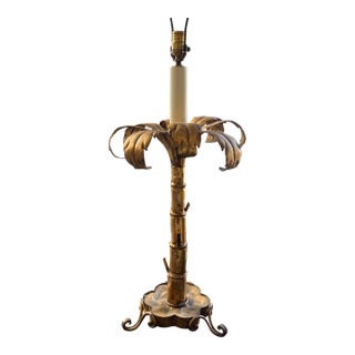 Mid-Century Modern Gilt-Metal Palm Tree Table Lamp in the Style of Maison Jansen For Sale