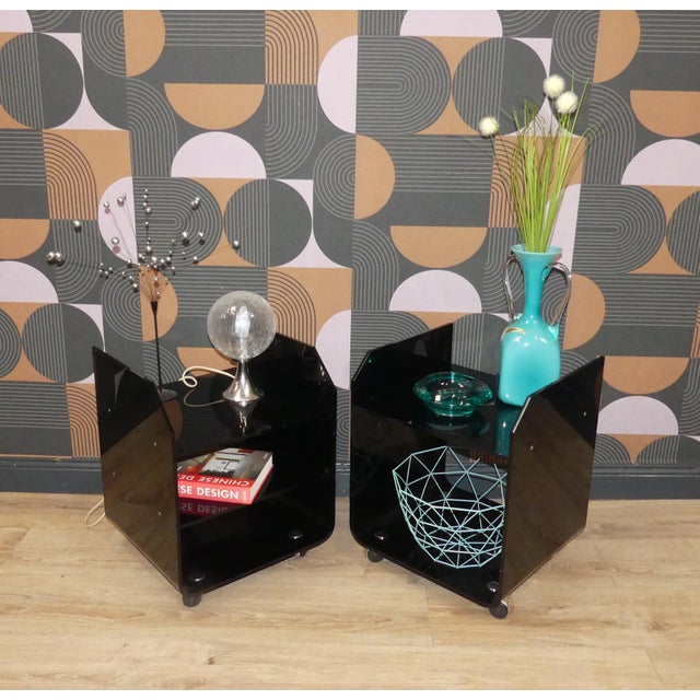Bedside Tables in Black Acrylic Glass, 1970s, Set of 2 For Sale - Image 14 of 18