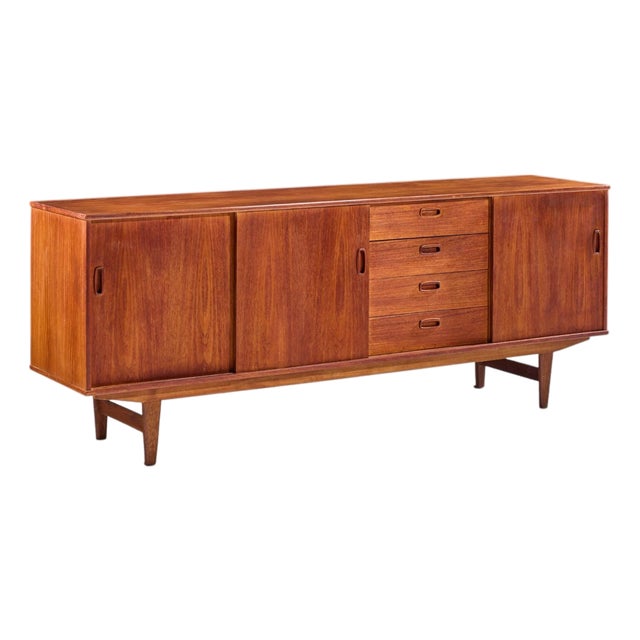 Arne Vodder Style Mid Century Danish Teak Sliding Door Credenza For Sale