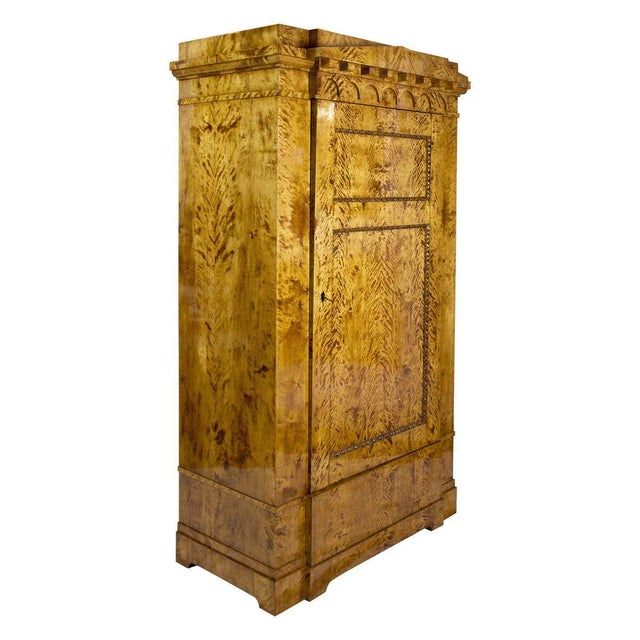 Wood Antique Biedermeier Flamed Birch Cabinet For Sale - Image 7 of 8