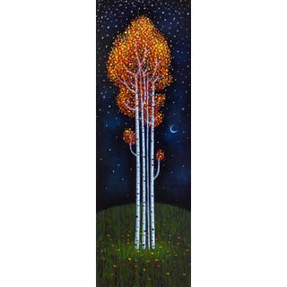 Untitled V by Thane Gorek | Oil on Board Painting of Birch Trees at Night For Sale