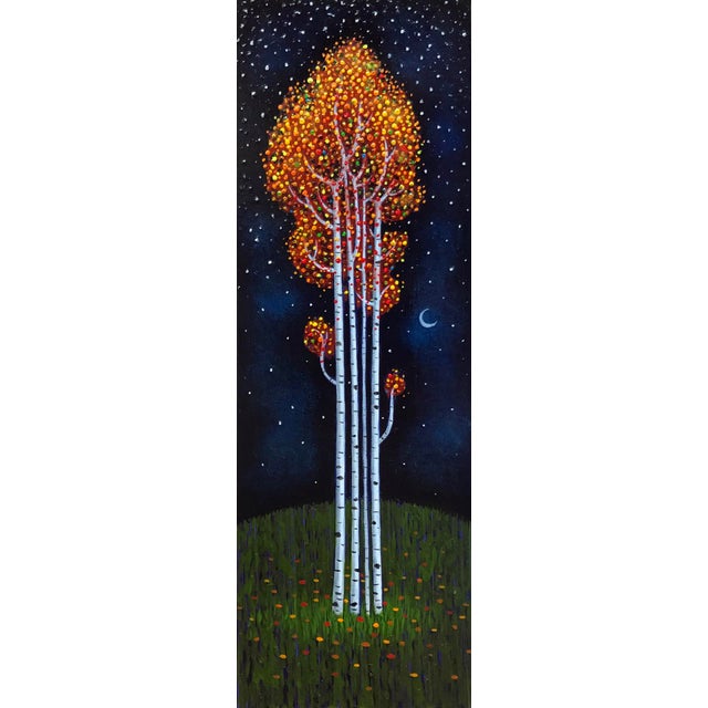 Untitled V by Thane Gorek | Oil on Board Painting of Birch Trees at Night For Sale