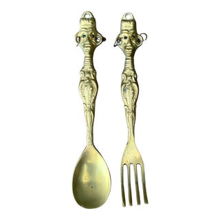 Vintage Brass Tribal Serving Set For Sale