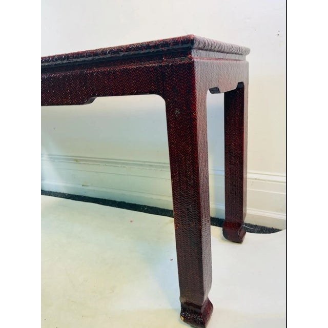 Paint 1980s Modern Red Lacquer Woven Design Console in the Manner of Karl Springer For Sale - Image 7 of 9