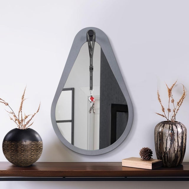 Saldar Gray Teardrop Contemporary Mirror with Black Metal Hook For Sale - Image 11 of 11