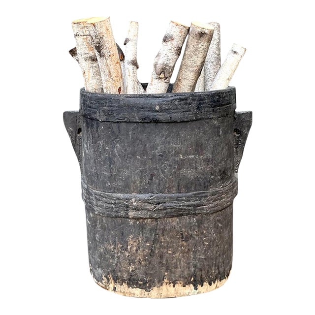 Vintage Patinated Wood Bucket For Sale