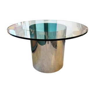 Vintage 1970’s Paul Mayan Style Circular Glass and Chrome Base Dining Table For Sale