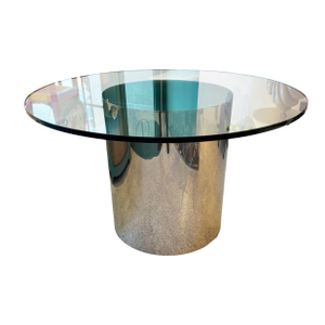 Vintage 1970’s Paul Mayan Style Circular Glass and Chrome Base Dining Table