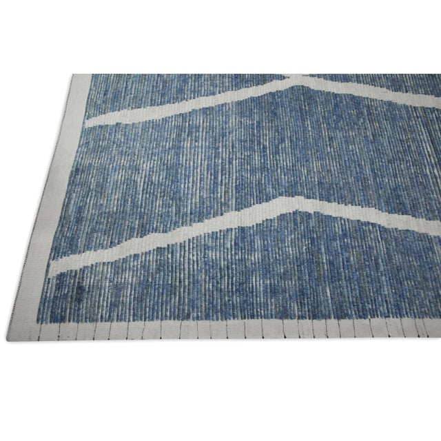 Contemporary Early 21st Century Blue 21st Century Modern Moroccan Style Wool Rug 9'8" X 14'7" For Sale - Image 3 of 8